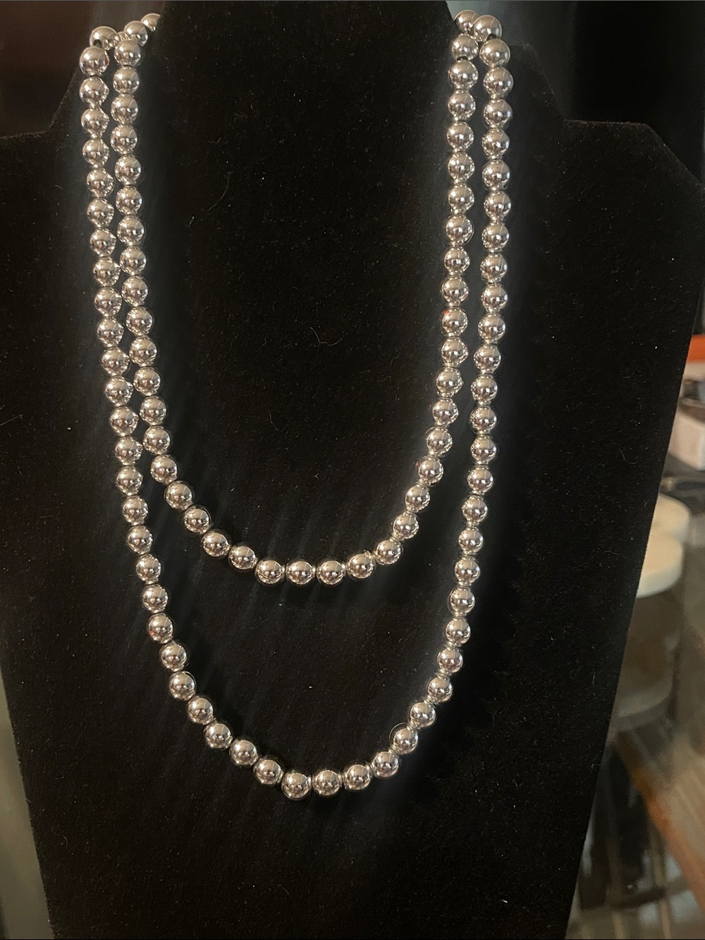 Monet Double Strand Polished Silver Bead Necklace